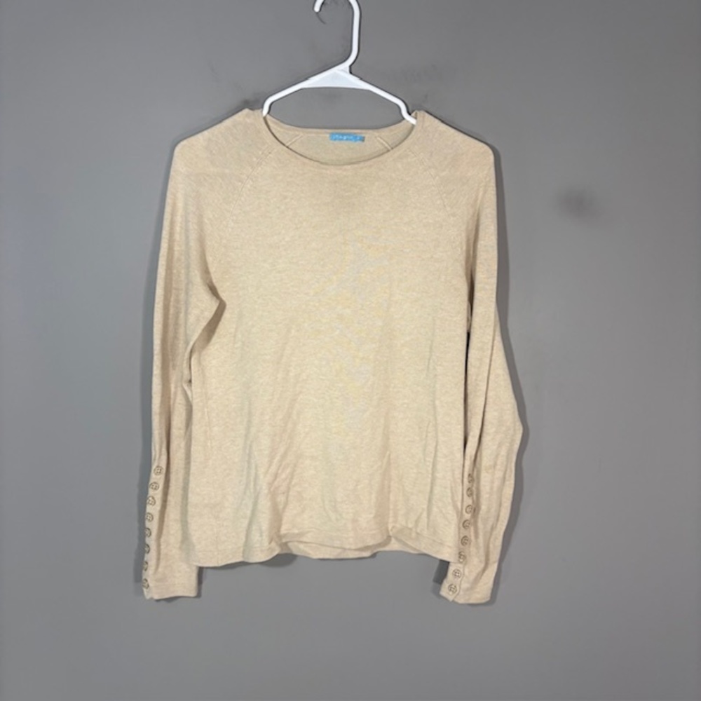 J.McLaughlin Sweater Womens S Beige Cotton Modal Crewneck Button Cuff Knit
